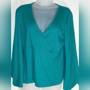 2/$30 WRANGLER Teal Harmony Ribbed V-Neck Top with Bell Sleeves‎ top (#1,108)